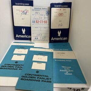 Vintage Airline Boarding Pass Lot American Continental United Golden Fanjet